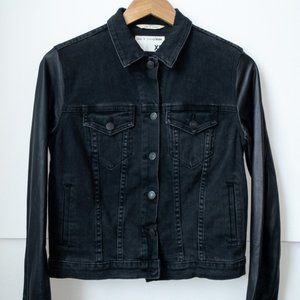 RAG & BONE Black Denim Jacket with Leather Arm Detailing